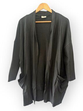 PACT Organic Cotton Airplane Cardigan Black Long Sleeve Lightweight Sweater M